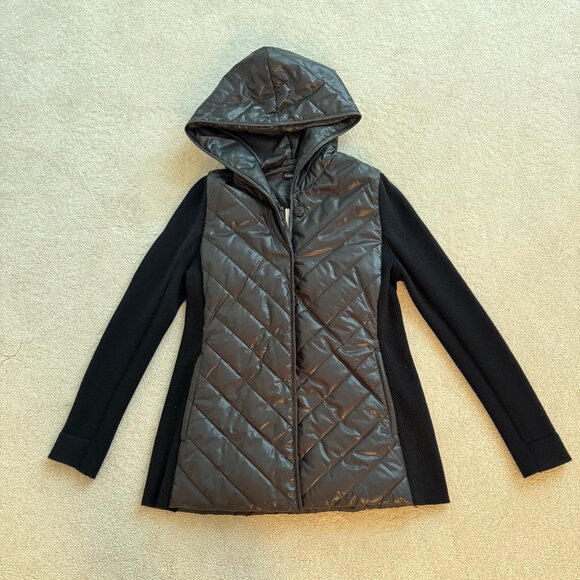 Eileen Fisher Black Hooded Merino Wool with Puffer Jacket, Black, XS - Picture 4 of 10